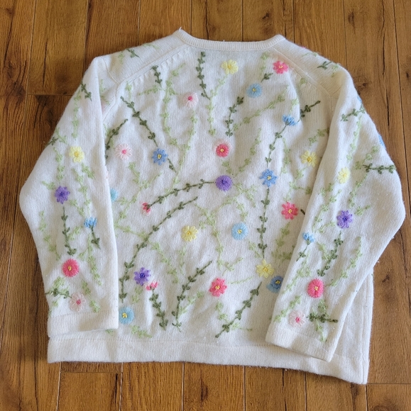 Vintage Hand-Knit Floral Cardigan - Picture 2 of 3